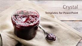  Presentation with currant - Presentation theme with delicious black currant jam on table close-up background and a lemonade colored foreground