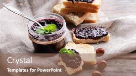  Presentation with currant - Theme consisting of delicious black currant jam on table close-up background and a violet colored foreground