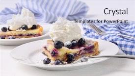  Presentation with blueberry - Amazing slide deck having delicious blueberry lemon tart with whip cream on wood table backdrop and a light blue colored foreground