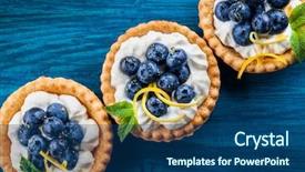  Presentation with blueberry - Slide set consisting of delicious blueberry tartlets with vanilla background and a ocean colored foreground