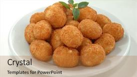  Presentation with cassava - Beautiful PPT theme featuring delicious brazilian snack cassava and meat backdrop and a red colored foreground