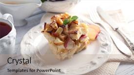  Presentation with pita bread on plate - Amazing PPT theme having delicious bread pudding with apple backdrop and a coral colored foreground