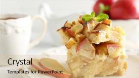  Presentation with pudding - Presentation design featuring delicious bread pudding with apple background and a coral colored foreground