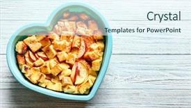  Presentation with shape heart - Audience pleasing PPT theme consisting of delicious bread pudding with apples backdrop and a sky blue colored foreground