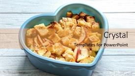  Presentation with shape heart - Cool new PPT layouts with delicious bread pudding with apples backdrop and a  colored foreground