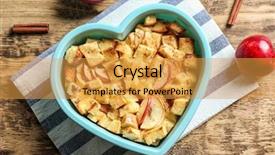  Presentation with break up broken heart - Slide deck enhanced with delicious bread pudding with apples background and a  colored foreground