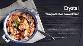  Presentation with currant - Slide deck featuring delicious bread pudding with currant and jam in bowl background and a dark gray colored foreground