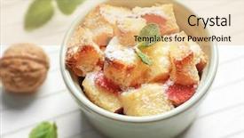  Presentation with pudding - Slide deck featuring delicious bread pudding with strawberry and mint in bowl on wooden table background and a lemonade colored foreground