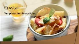  Presentation with pudding - Presentation theme consisting of delicious-bread-pudding-with-strawberry background and a yellow colored foreground