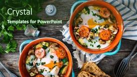  Presentation with breakfast - PPT theme with delicious-breakfast-roasted-eggs background and a tawny brown colored foreground