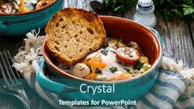  Presentation with breakfast - Presentation theme featuring delicious-breakfast-roasted-eggs background and a ocean colored foreground
