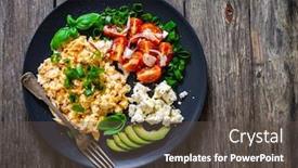  Presentation with breakfast - Presentation theme consisting of delicious-breakfast-scrambled-eggs background and a dark gray colored foreground