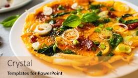  Presentation with chorizo - Audience pleasing presentation theme consisting of delicious-breakfast-scrambled-eggs backdrop and a gold colored foreground