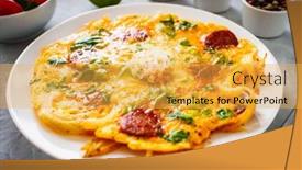  Presentation with chorizo - Presentation theme enhanced with delicious-breakfast-scrambled-eggs background and a yellow colored foreground