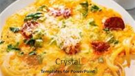  Presentation with chorizo - Amazing PPT theme having delicious-breakfast-scrambled-eggs backdrop and a gold colored foreground