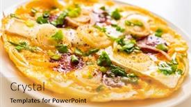  Presentation with camembert - Presentation design enhanced with delicious-breakfast-scrambled-eggs background and a yellow colored foreground