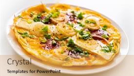  Presentation with chorizo - PPT layouts featuring delicious-breakfast-scrambled-eggs background and a yellow colored foreground