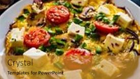  Presentation with feta cheese - Colorful PPT theme enhanced with delicious-breakfast-scrambled-eggs backdrop and a gold colored foreground