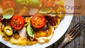  Presentation with dried tomato - Amazing slide deck having delicious-breakfast-scrambled-eggs backdrop and a gold colored foreground