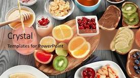  Presentation with big table - Slide deck enhanced with delicious breakfast served on table background and a  colored foreground