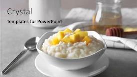  Presentation with pudding - Amazing PPT layouts having delicious-breakfast-with-rice-pudding backdrop and a light gray colored foreground