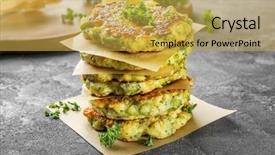  Presentation with big table - PPT layouts featuring delicious broccoli pancakes on table background and a yellow colored foreground