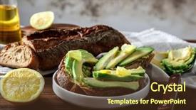  Presentation with avocado - PPT theme consisting of delicious bruschetta with avocado and lemon on table background and a tawny brown colored foreground