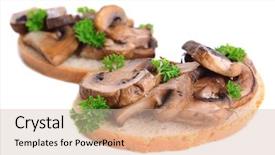  Presentation with mushrooms - Slide set featuring delicious bruschetta with mushrooms isolated on white background and a soft green colored foreground
