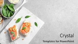  Presentation with marble texture and - Colorful slide deck enhanced with delicious bruschettas with salmon backdrop and a light gray colored foreground