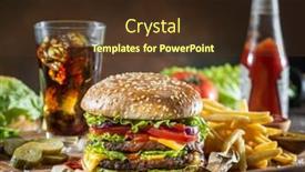  Presentation with burger fries - PPT theme having delicious-burger-with-cola background and a tawny brown colored foreground