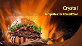  Presentation with fire close up flames - PPT theme enhanced with delicious burger with fire flames background and a tawny brown colored foreground