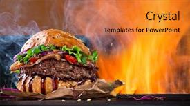  Presentation with burger - Theme consisting of delicious burger with fire flames background and a gold colored foreground