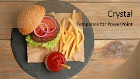  Presentation with burger fries - Cool new PPT theme with delicious burger with french fries backdrop and a coral colored foreground