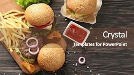 Presentation with burgers - Colorful PPT theme enhanced with delicious burgers and snacks backdrop and a tawny brown colored foreground