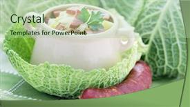  Presentation with chorizo - Slides having delicious cabbage soup with chorizo - food and drink background and a mint green colored foreground