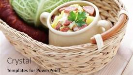  Presentation with chorizo - Audience pleasing theme consisting of delicious cabbage soup with chorizo - food and drink backdrop and a coral colored foreground