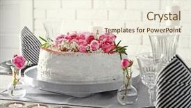  Presentation with brick wall - Presentation having delicious cake decorated with flowers background and a cream colored foreground
