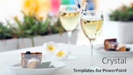  Presentation with chocolate wine - Colorful slide deck enhanced with delicious cake under chocolate glaze with blackberry and wine glass on the table backdrop and a sky blue colored foreground