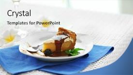  Presentation with blackberry - Amazing theme having delicious cake under chocolate glaze with blackberry on blue serviette backdrop and a cool aqua colored foreground