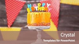  Presentation with happy birthday cake - Colorful PPT theme enhanced with delicious cake with happy birthday backdrop and a coral colored foreground