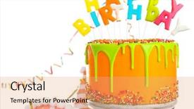  Presentation with happy birthday cake - Colorful slide set enhanced with delicious cake with happy birthday backdrop and a coral colored foreground
