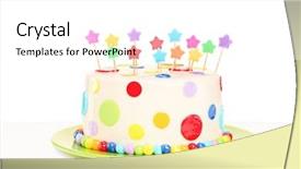  Presentation with birthday cake colorful candles - Colorful PPT layouts enhanced with delicious cake with stars decoration backdrop and a white colored foreground