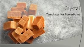  Presentation with big table - Colorful presentation design enhanced with delicious-caramel-candies-on-table backdrop and a light gray colored foreground
