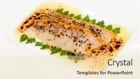  Presentation with olive - Beautiful presentation theme featuring delicious carpaccio of fois gras and scallop with aromatic vinegar olive oil and pepper mix backdrop and a lemonade colored foreground