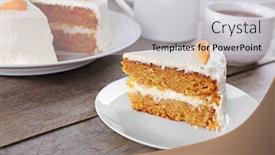  Presentation with cake - Presentation design having delicious carrot cake on wooden table background and a light gray colored foreground