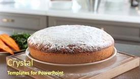  Presentation with powdered - PPT layouts with delicious carrot cake with powdered sugar on wooden board background and a tawny brown colored foreground