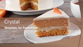  Presentation with tea cake - PPT layouts enhanced with delicious carrot cake with tea on wooden table background and a coral colored foreground