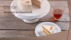  Presentation with tea cake - PPT layouts having delicious carrot cake with tea on wooden table background and a coral colored foreground