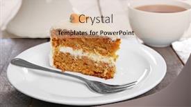  Presentation with tea cake - PPT theme featuring delicious carrot cake with tea on wooden table background and a soft green colored foreground
