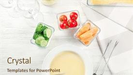  Presentation with cheese - Slides enhanced with delicious cheese fondue and vegetables background and a sky blue colored foreground